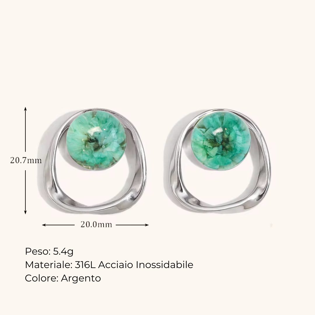 Orecchini a lobo in Resina con Fiori Veri di Glixia turchese - Acciaio Inox