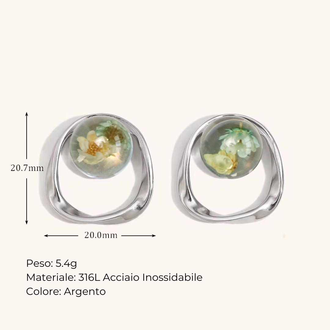 Orecchini a lobo in Resina con Fiori Veri di Glixia - Acciaio Inox