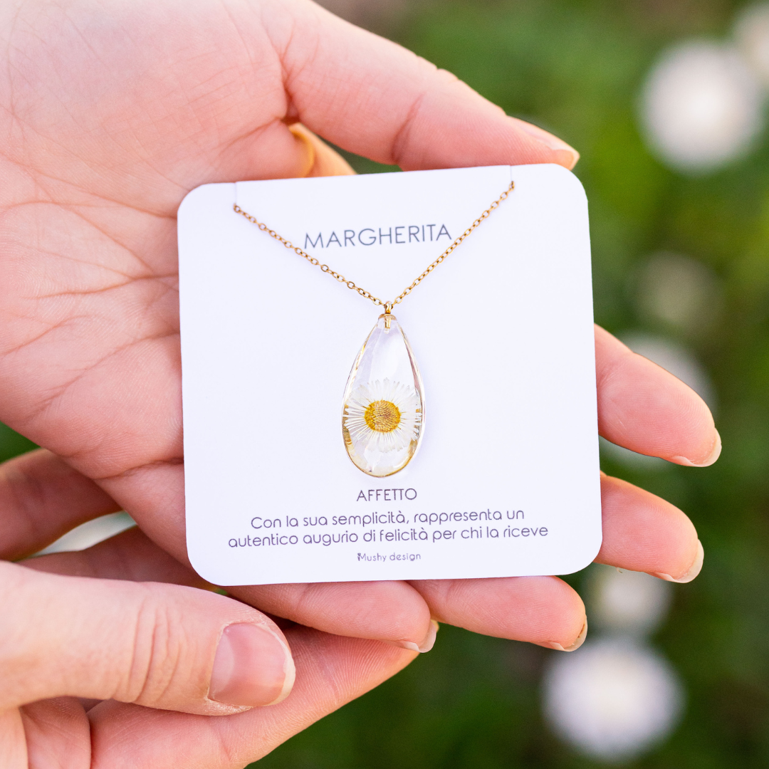 Collana con Margherita Vera in Resina – Acciaio Inox | Idea regalo donna
