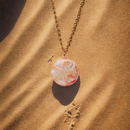 Collana BOLLA con Conchiglie vere e sassolini rossi in acciaio inossidabile