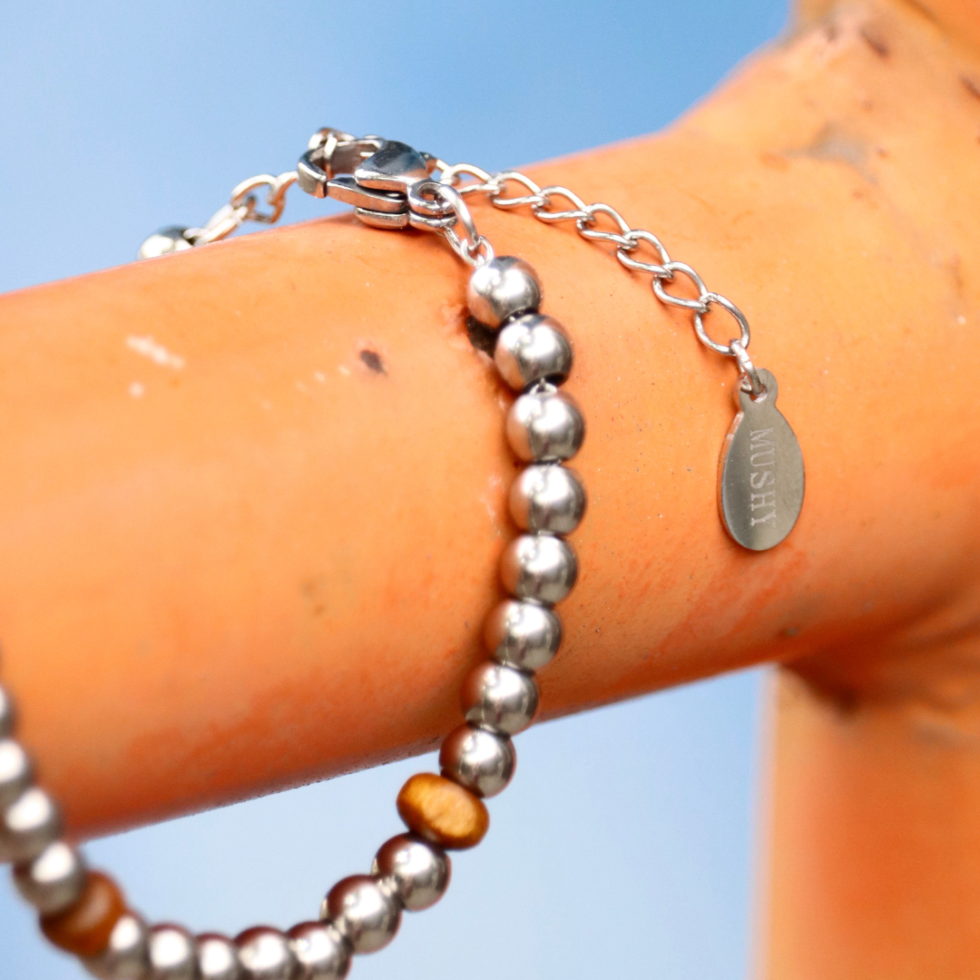 Bracciale uomo in acciaio inox con perline in cocco