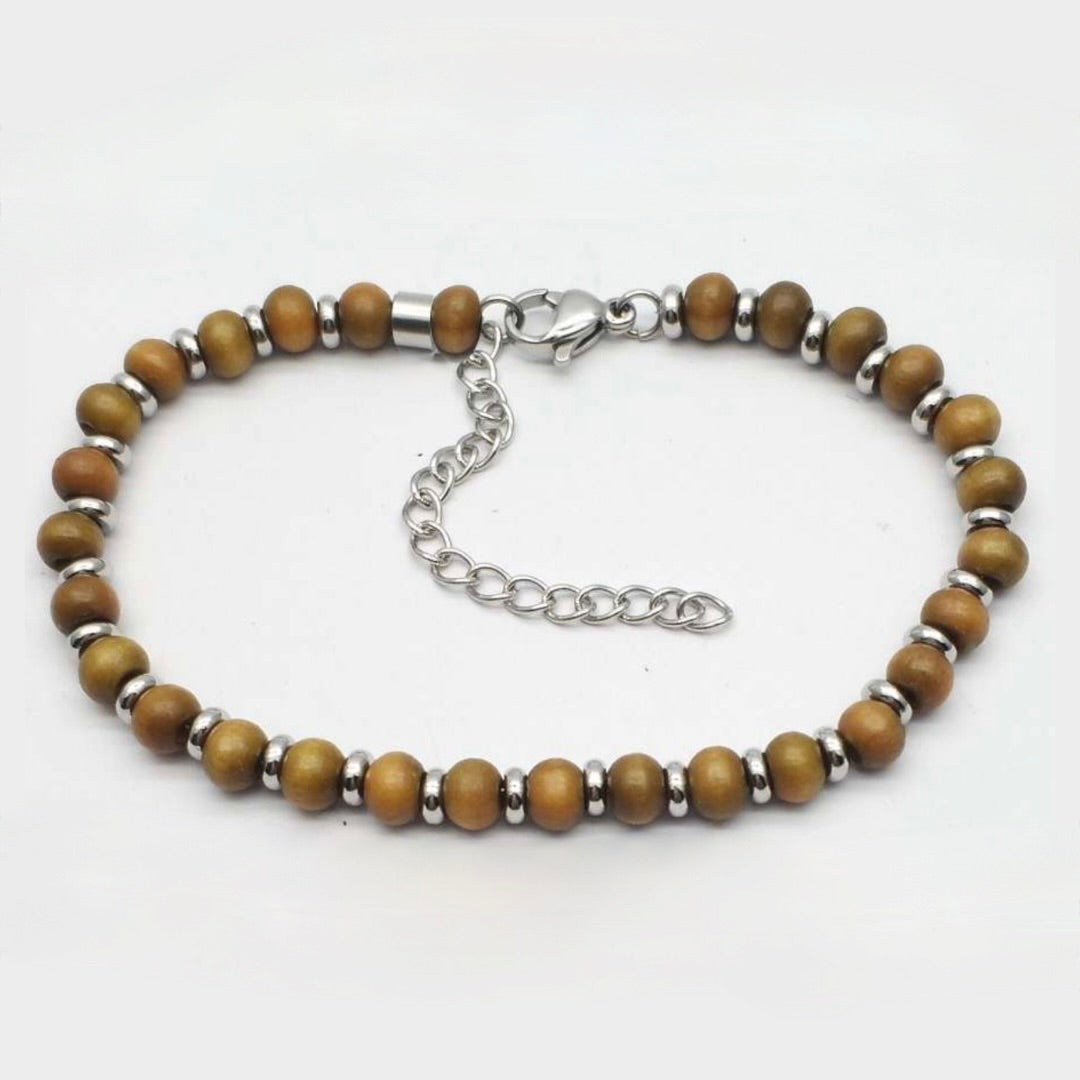Bracciale da Uomo Artigianale Regolabile in Acciaio Inox e legno