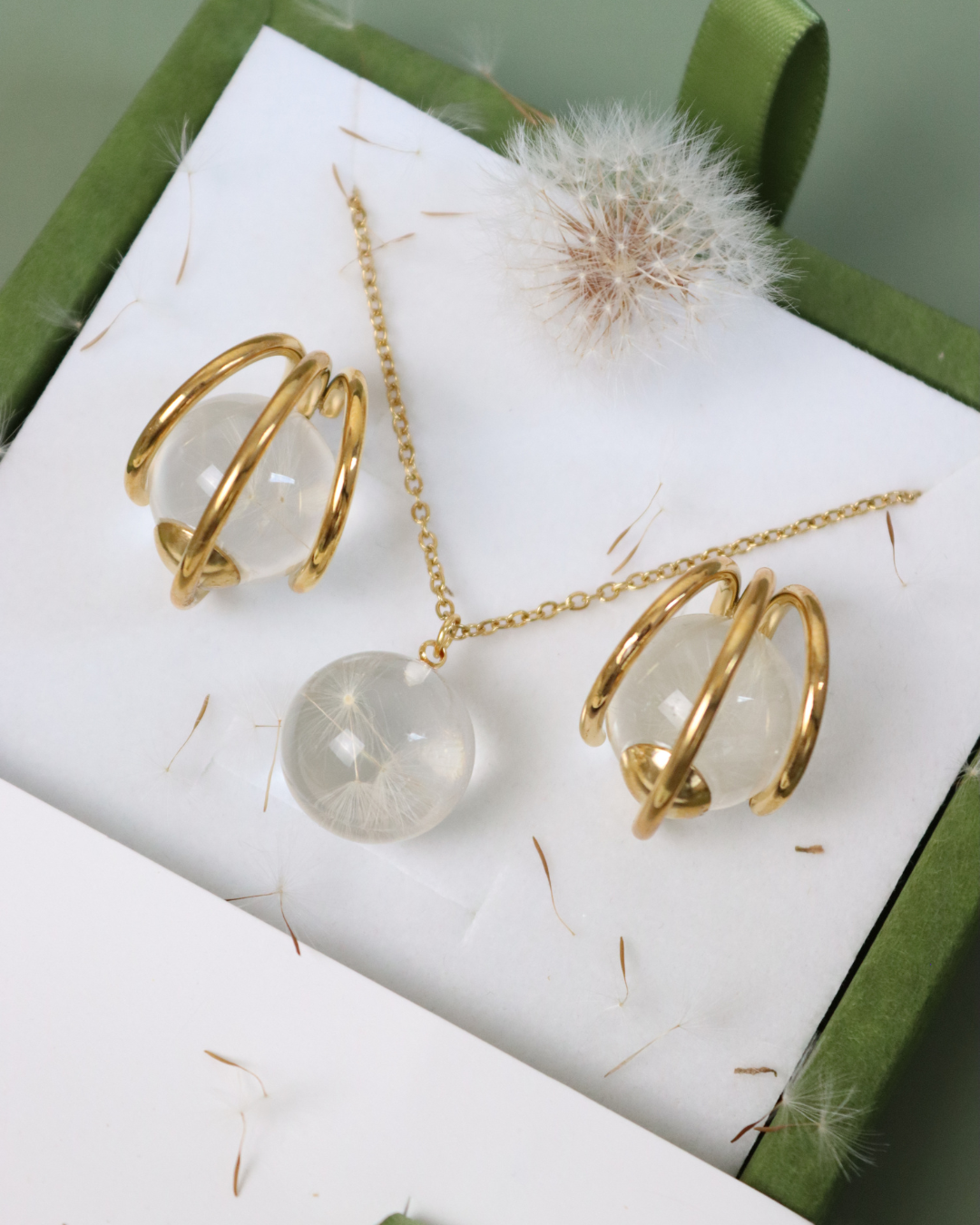 Parure collana e orecchini BOLLA in acciaio inossidabile e ciondolo co Parure collana e orecchini BOLLA in acciaio inossidabile e ciondolo co