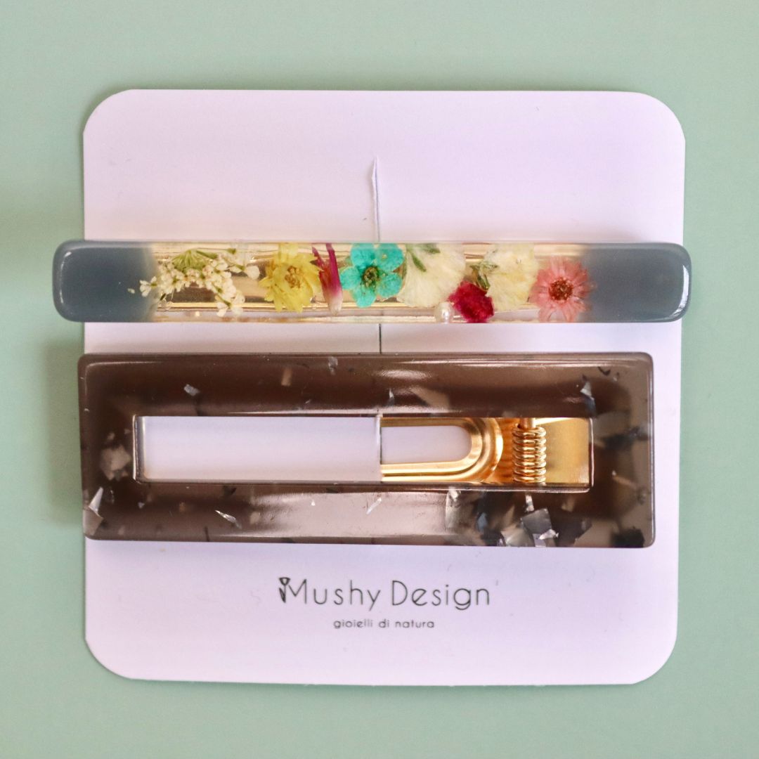 Set 2 Molletta per capelli nere con fiori veri