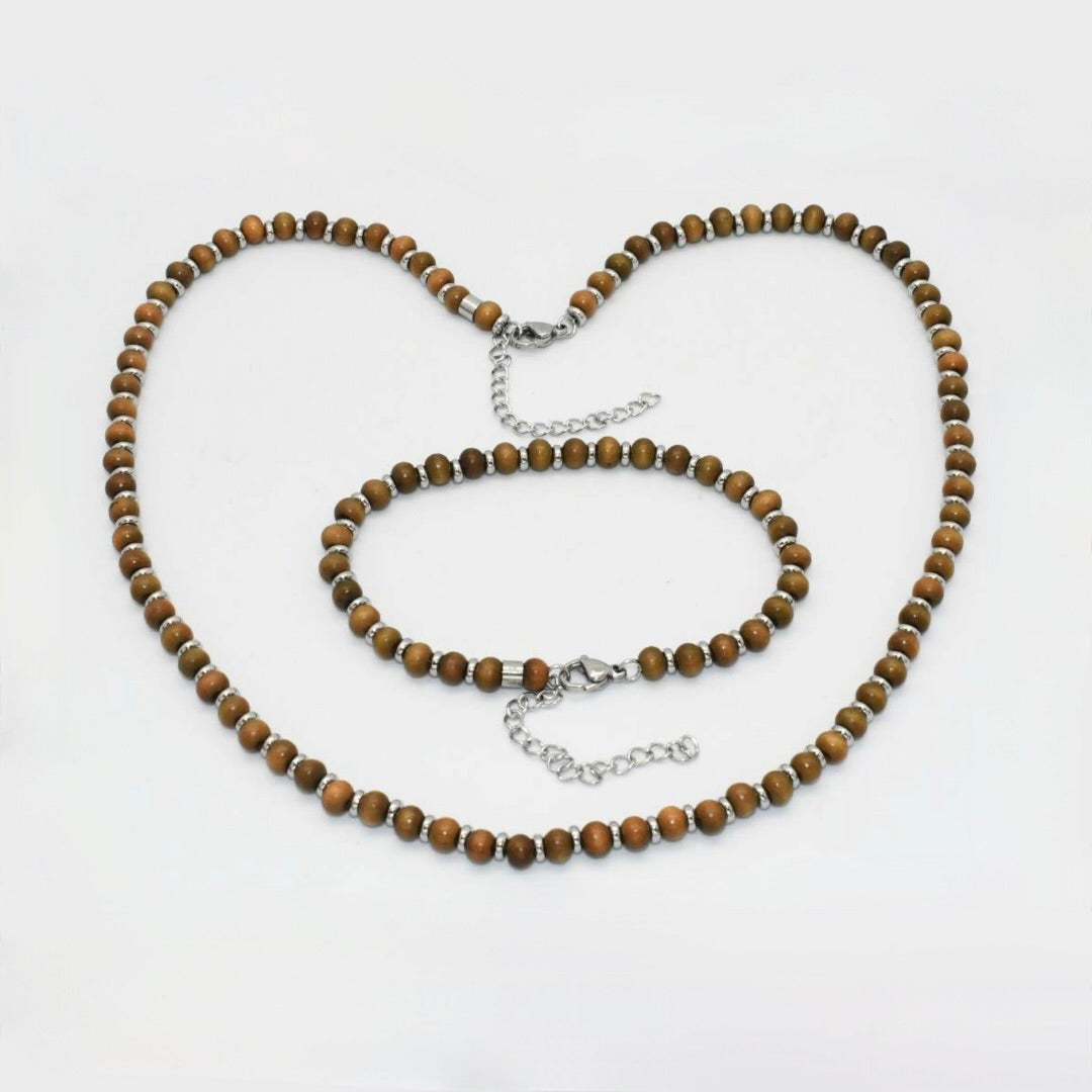 Collana da Uomo Artigianale Regolabile in Acciaio Inox e legno