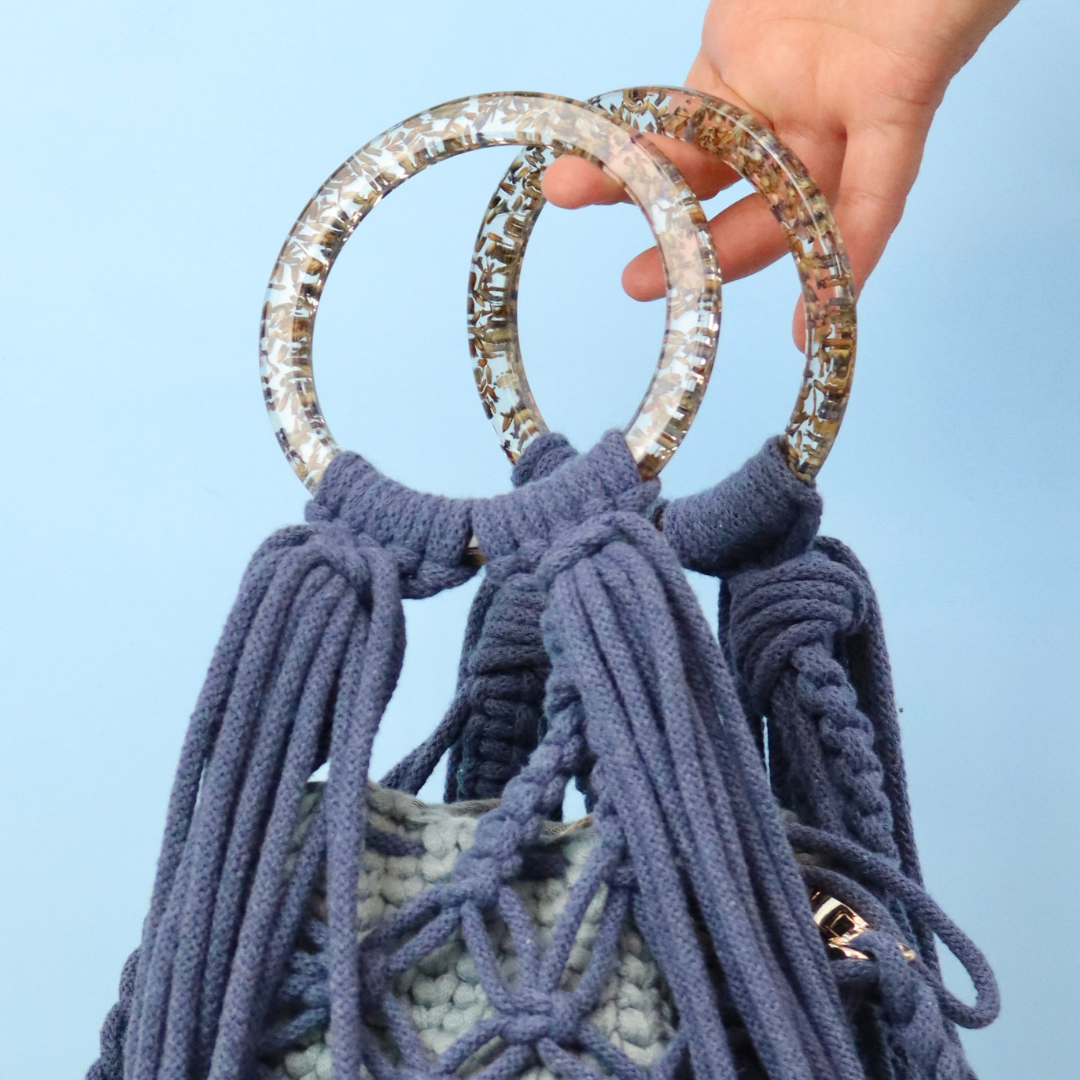 Borsa METAMORFOSI in macramè con manici in resina e Lavanda