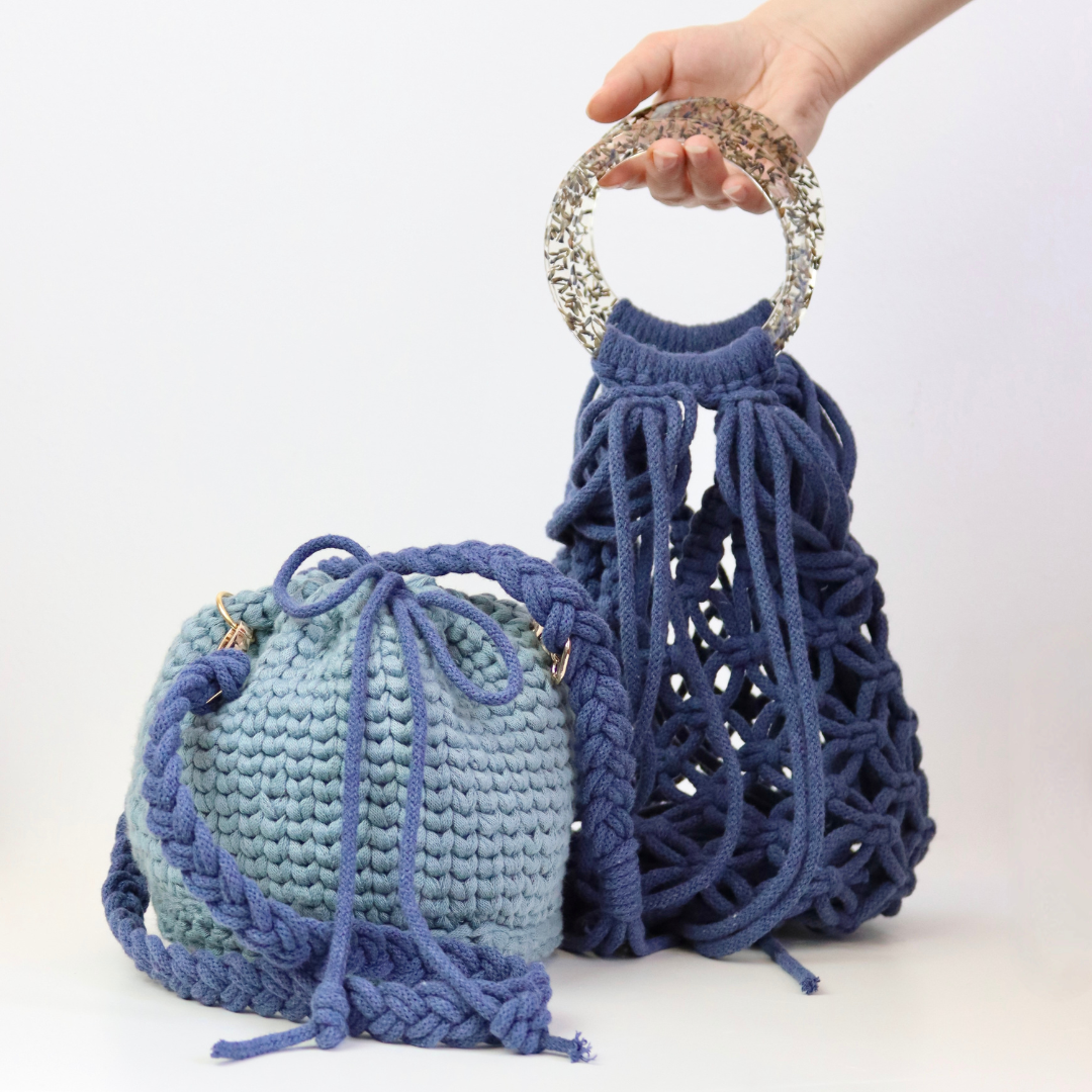 Borsa METAMORFOSI in macramè con manici in resina e Lavanda
