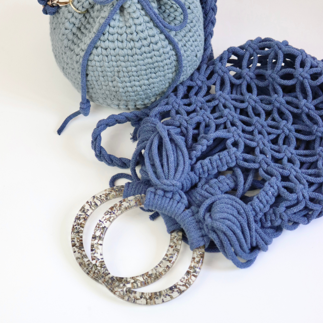 Borsa METAMORFOSI in macramè con manici in resina e Lavanda