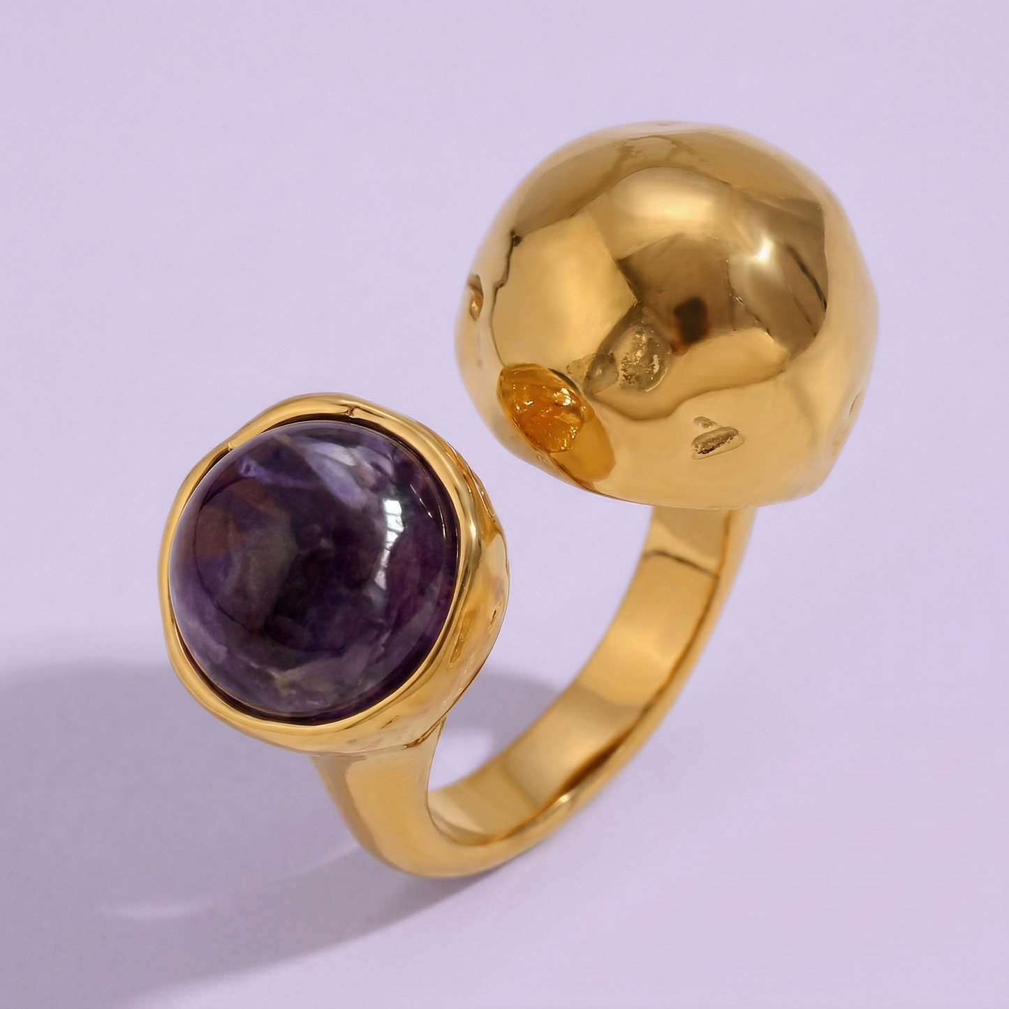 Anello PETRA regolabile in acciaio inox e fiore vero preservato nella resina GLIXIA viola