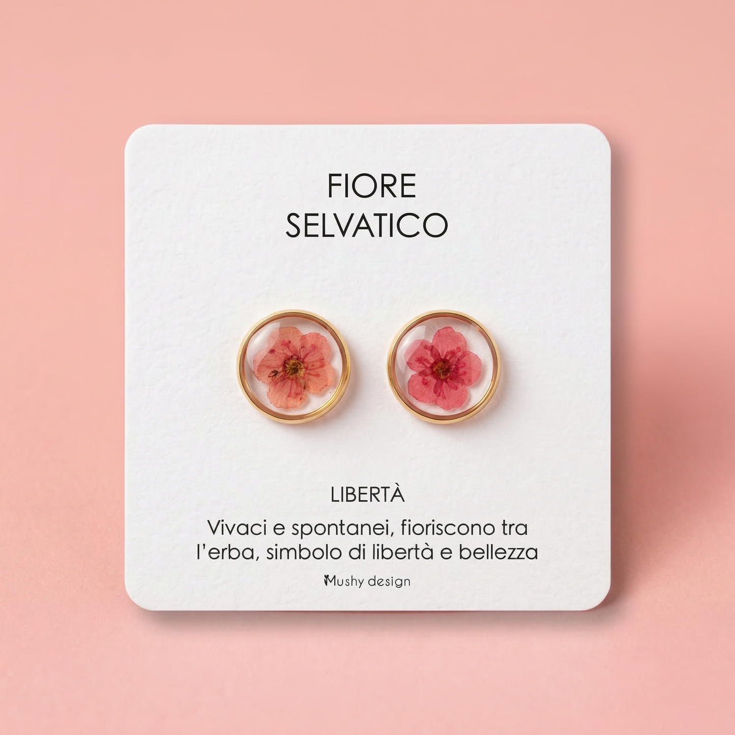 Paio di orecchini a lobo in acciaio inossidabile con Fiore selvatico magenta