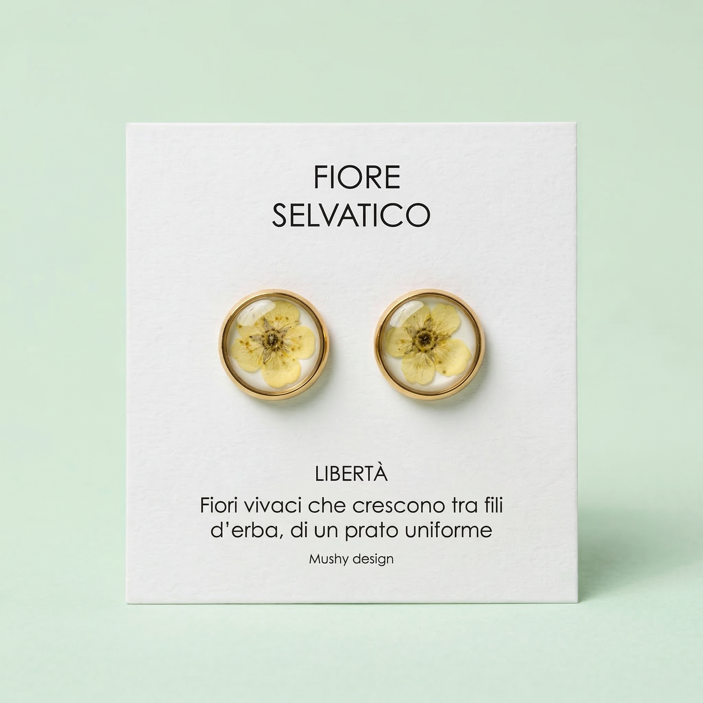 Paio di orecchini a lobo in acciaio inossidabile con Fiore selvatico giallo tenue