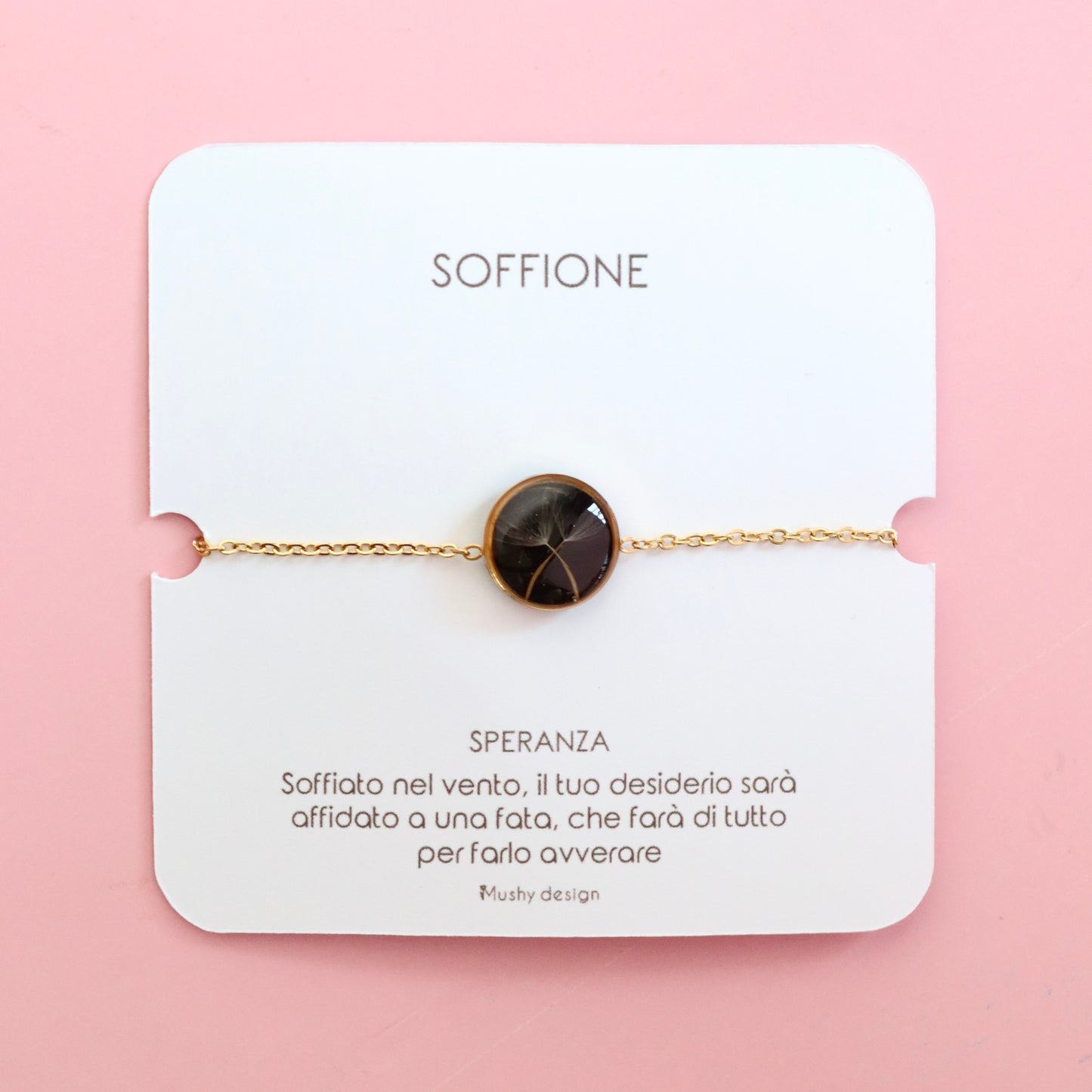 Bracciale con Soffione in resina sfondo nero, montatura in acciaio inox