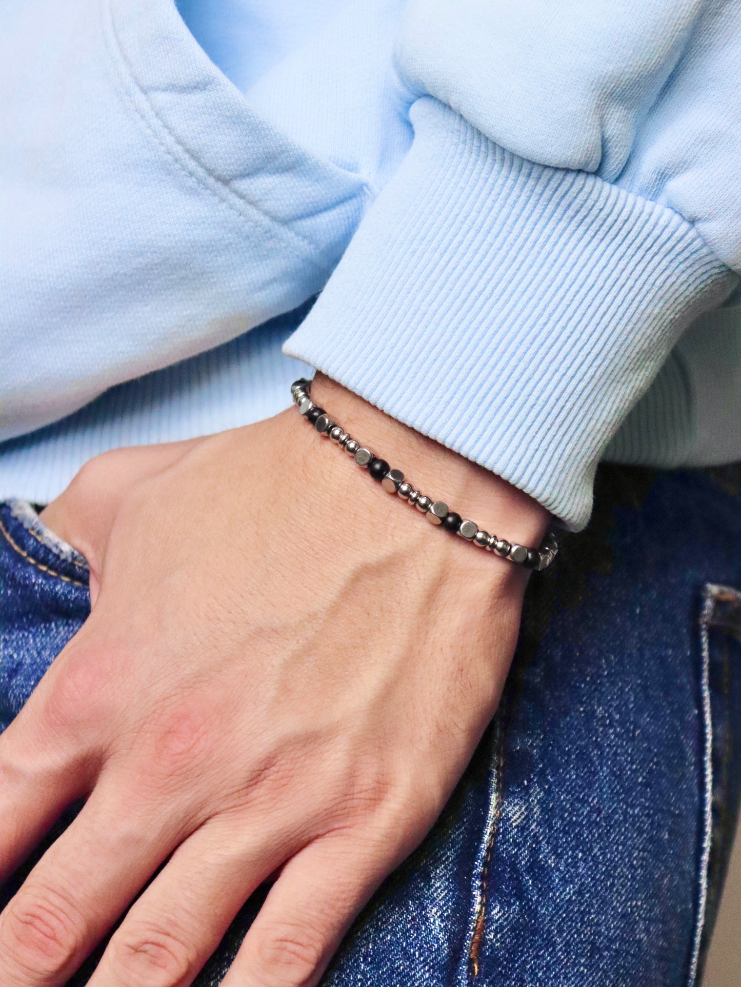 Bracciale da Uomo Artigianale Regolabile in Acciaio Inox e Cocco