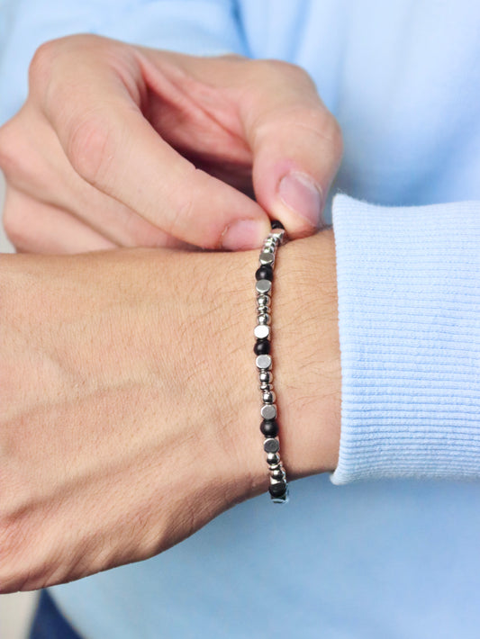 Bracciale da Uomo Artigianale Regolabile in Acciaio Inox e Cocco