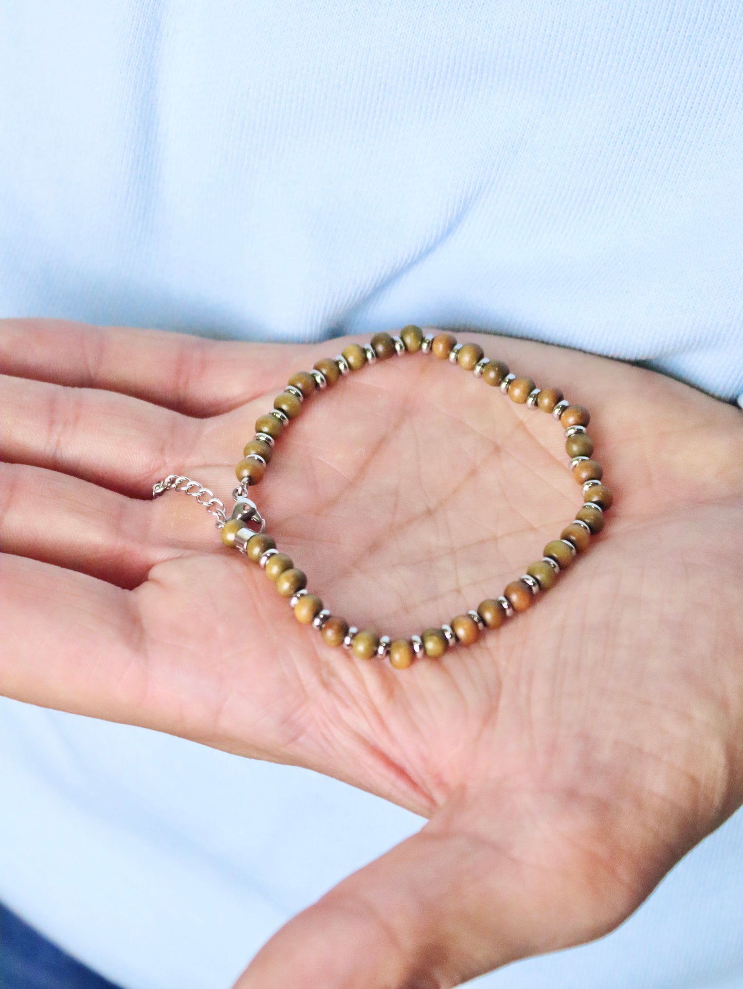 Bracciale da Uomo Artigianale Regolabile in Acciaio Inox e legno