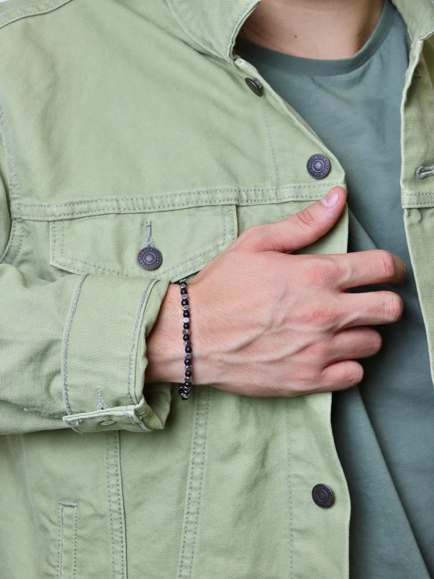 Bracciale da Uomo Artigianale Regolabile in Acciaio Inox e Cocco