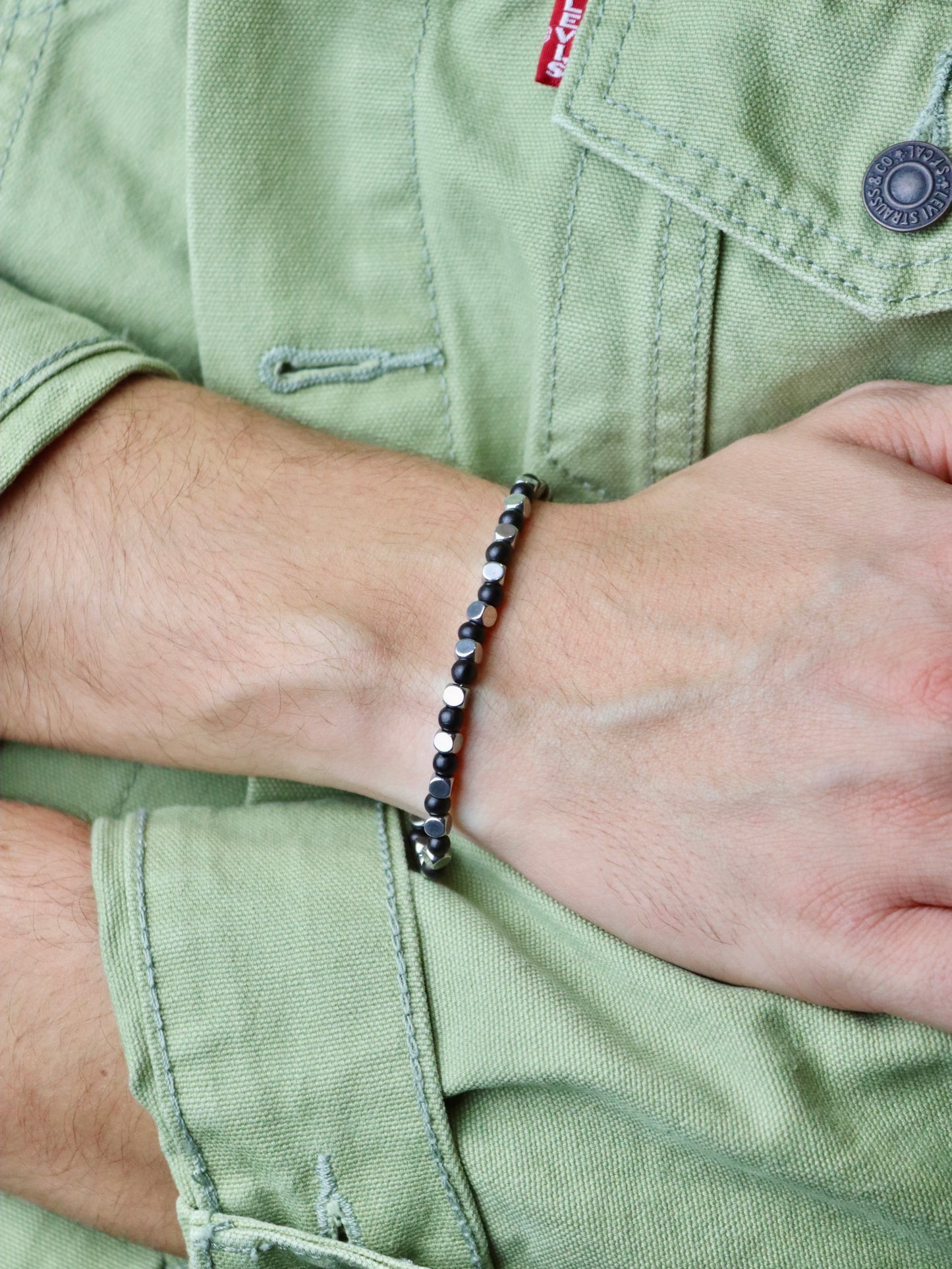 Bracciale da Uomo Artigianale Regolabile in Acciaio Inox e Cocco