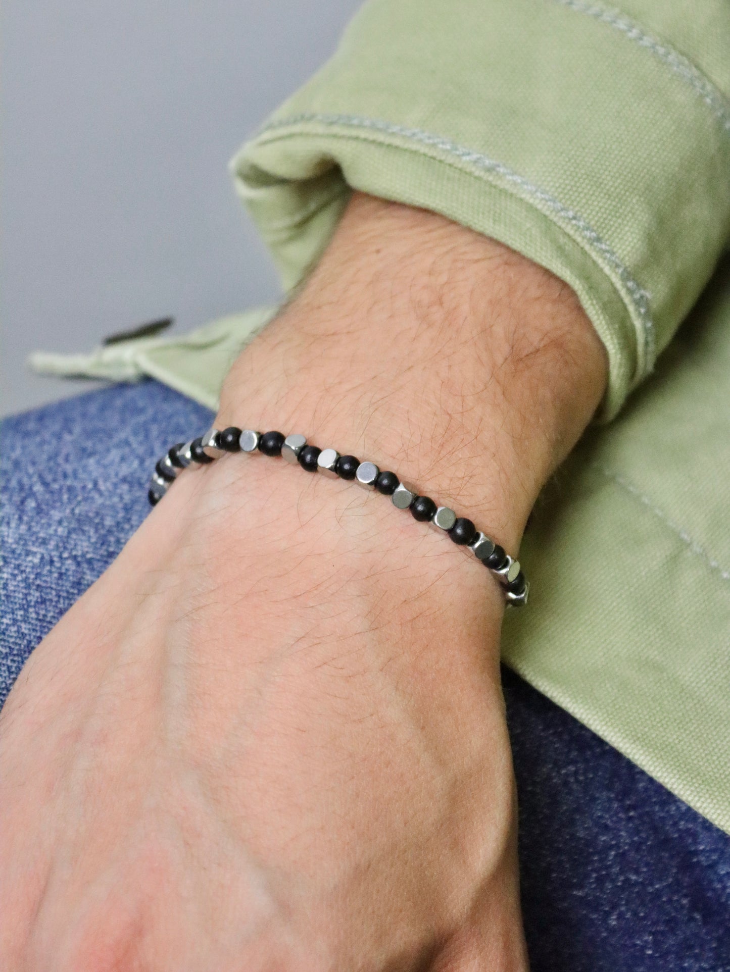 Bracciale da Uomo Artigianale Regolabile in Acciaio Inox e Cocco