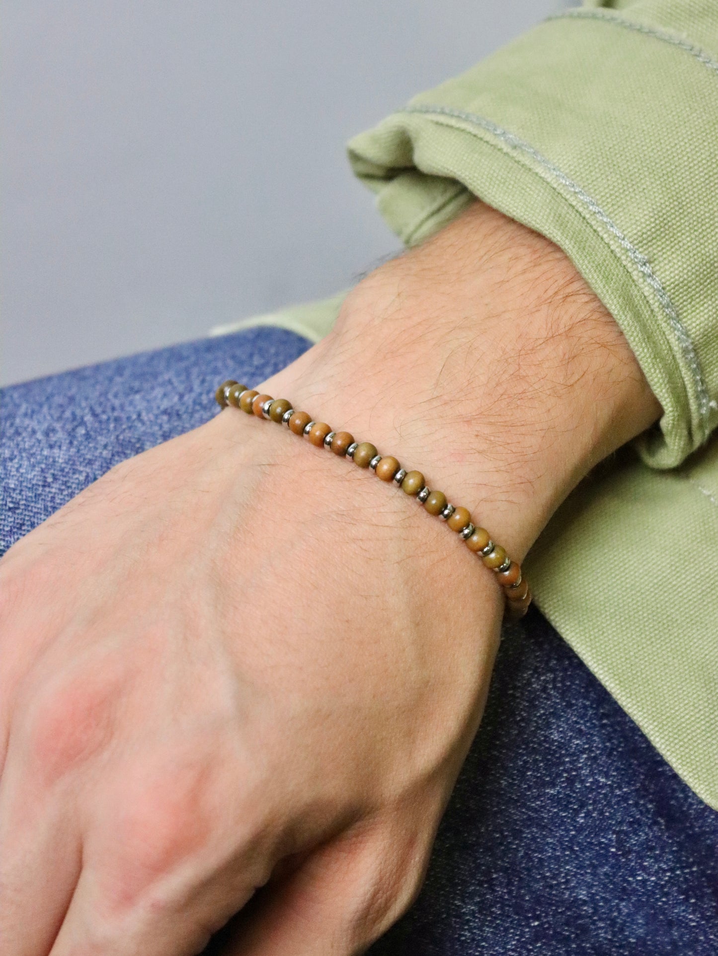 Bracciale da Uomo Artigianale Regolabile in Acciaio Inox e legno