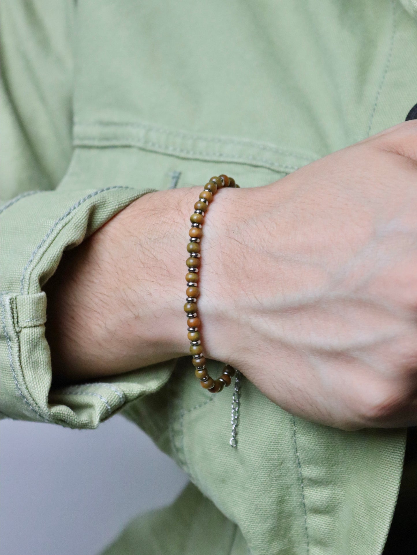 Bracciale da Uomo Artigianale Regolabile in Acciaio Inox e legno