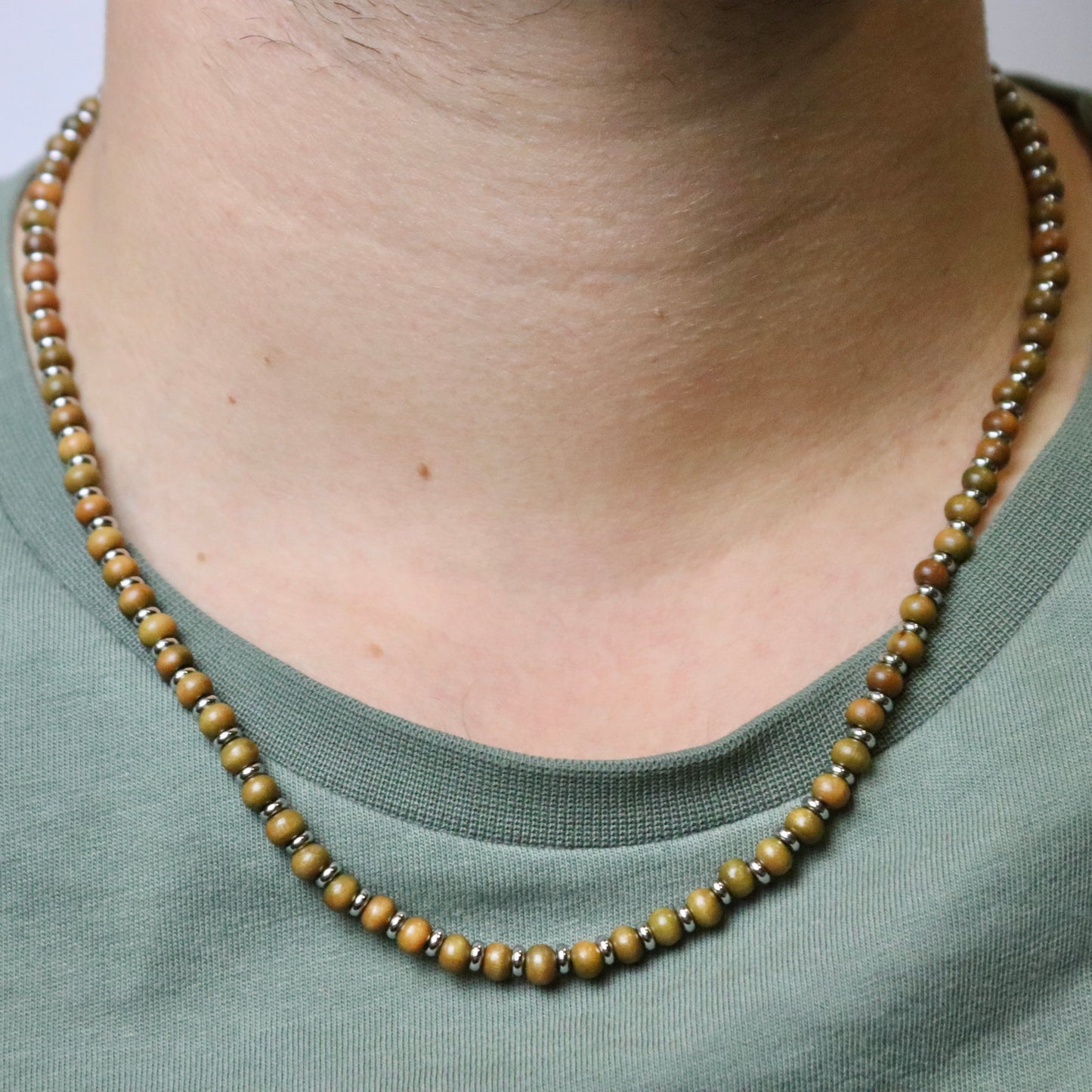 Collana da Uomo Artigianale Regolabile in Acciaio Inox e legno