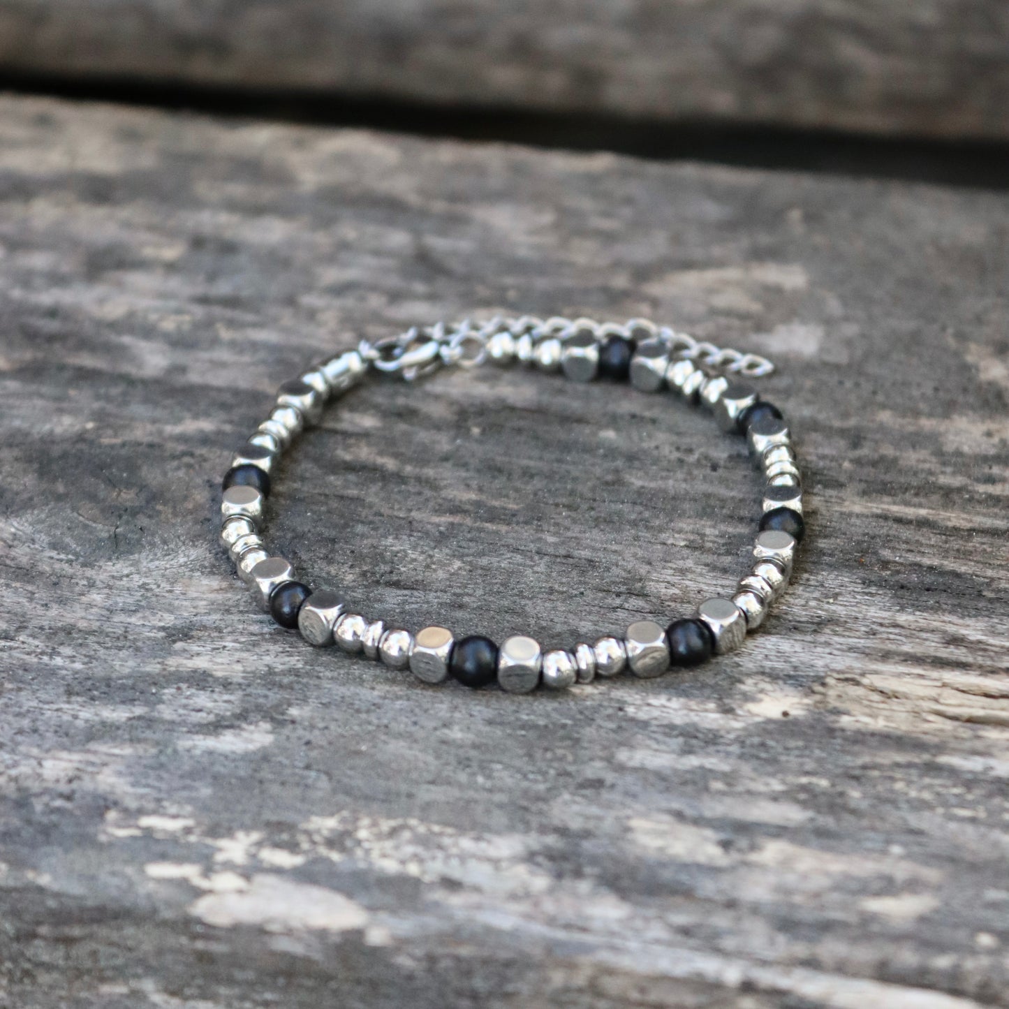 Bracciale da Uomo Artigianale Regolabile in Acciaio Inox e Cocco