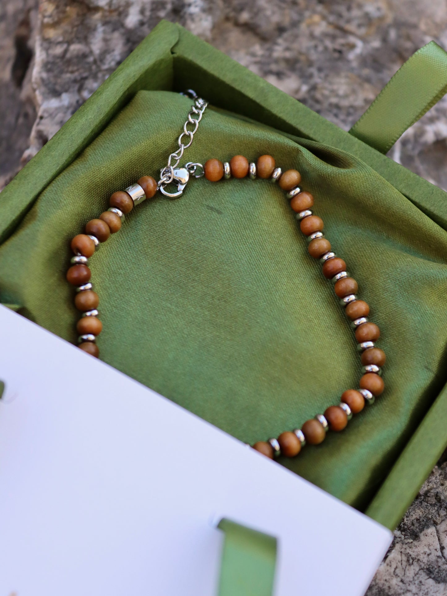 Bracciale da Uomo Artigianale Regolabile in Acciaio Inox e legno