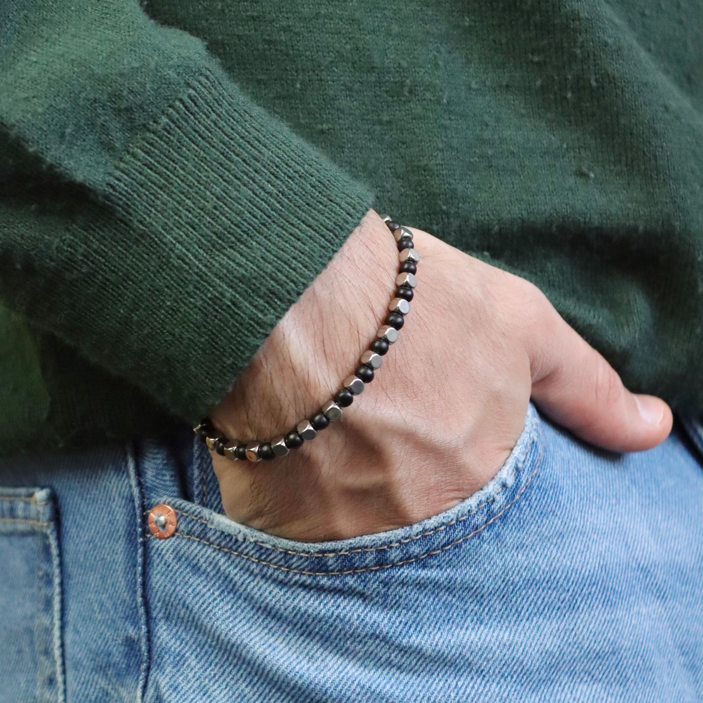 Bracciale da Uomo Artigianale Regolabile in Acciaio Inox e Cocco