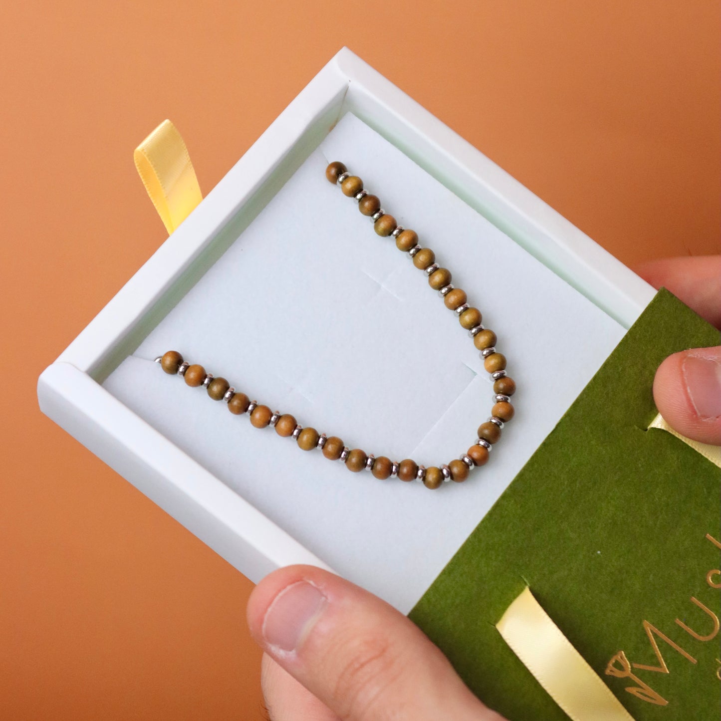 Collana da Uomo Artigianale Regolabile in Acciaio Inox e legno