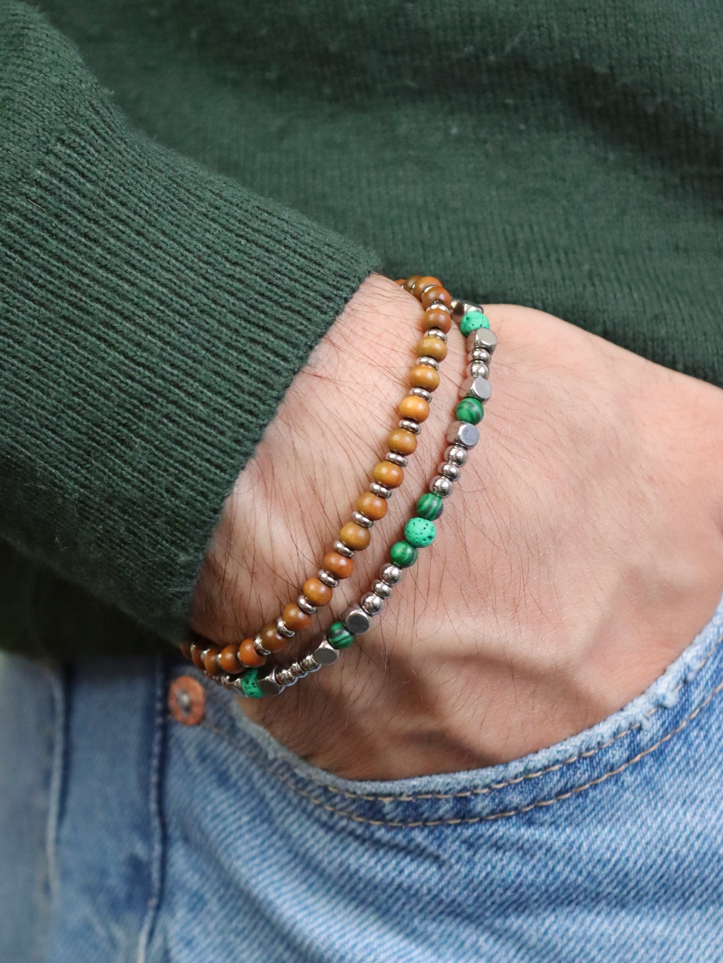 Bracciale da Uomo Artigianale Regolabile in Acciaio Inox e legno