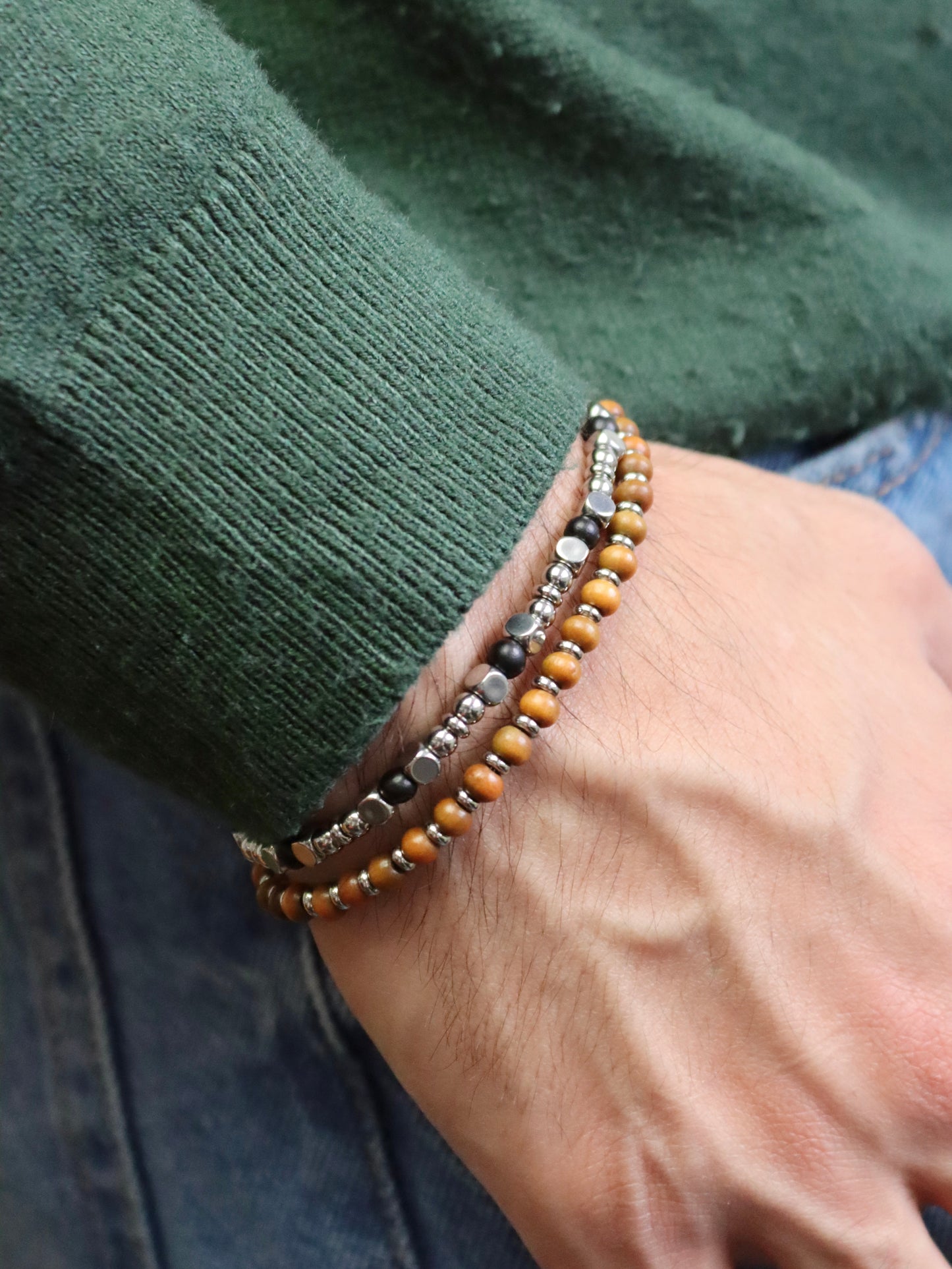 Bracciale da Uomo Artigianale Regolabile in Acciaio Inox e legno