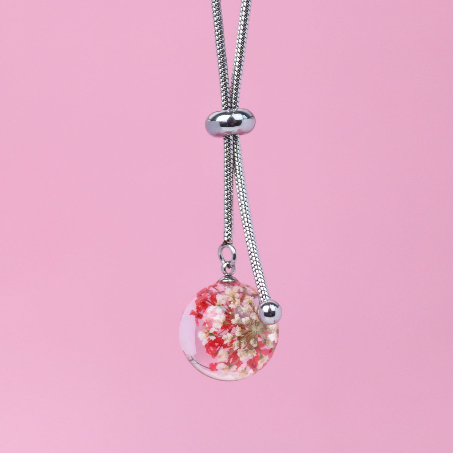 Collana CRAVATTA scorrevole in acciaio inossidabile e ciondolo con fiore vero Pizzo della regina Anna