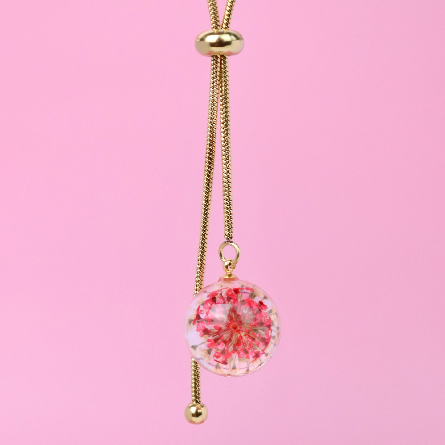 Collana CRAVATTA scorrevole in acciaio inossidabile e ciondolo con fiore vero Pizzo della regina Anna