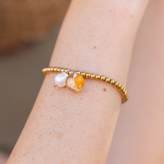 Bracciale BOLLA con Conchiglie vere e sassolini arancioni, montatura in acciaio inossidabile - PEZZO UNICO (Copia)