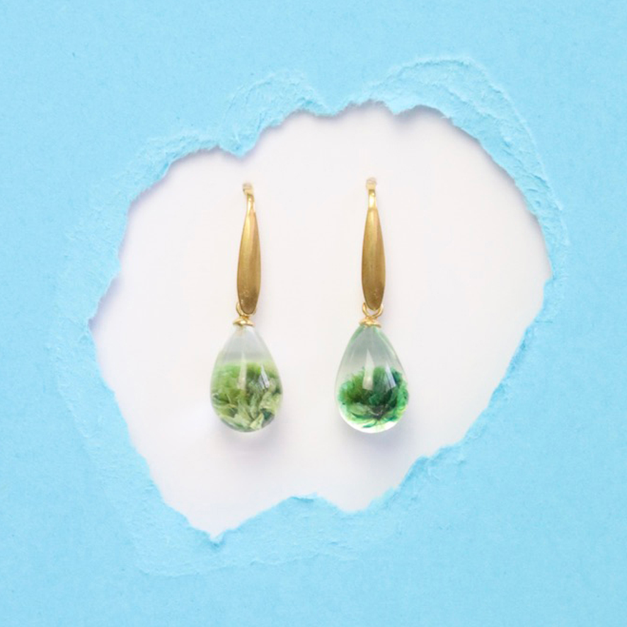 Paio di orecchini RUGIADA pendenti acciaio inox con Gypsophila verde