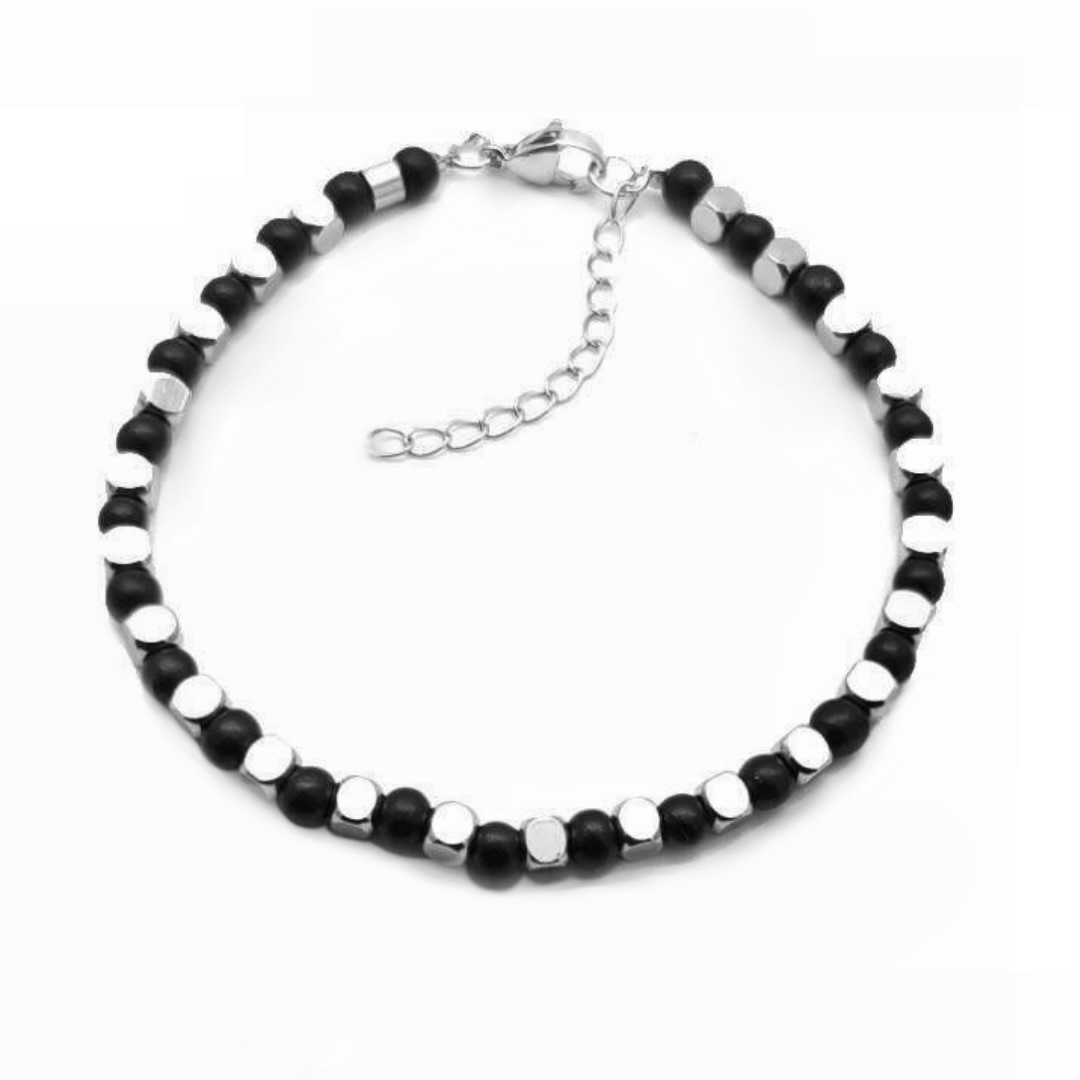 Bracciale da Uomo Artigianale Regolabile in Acciaio Inox e Cocco