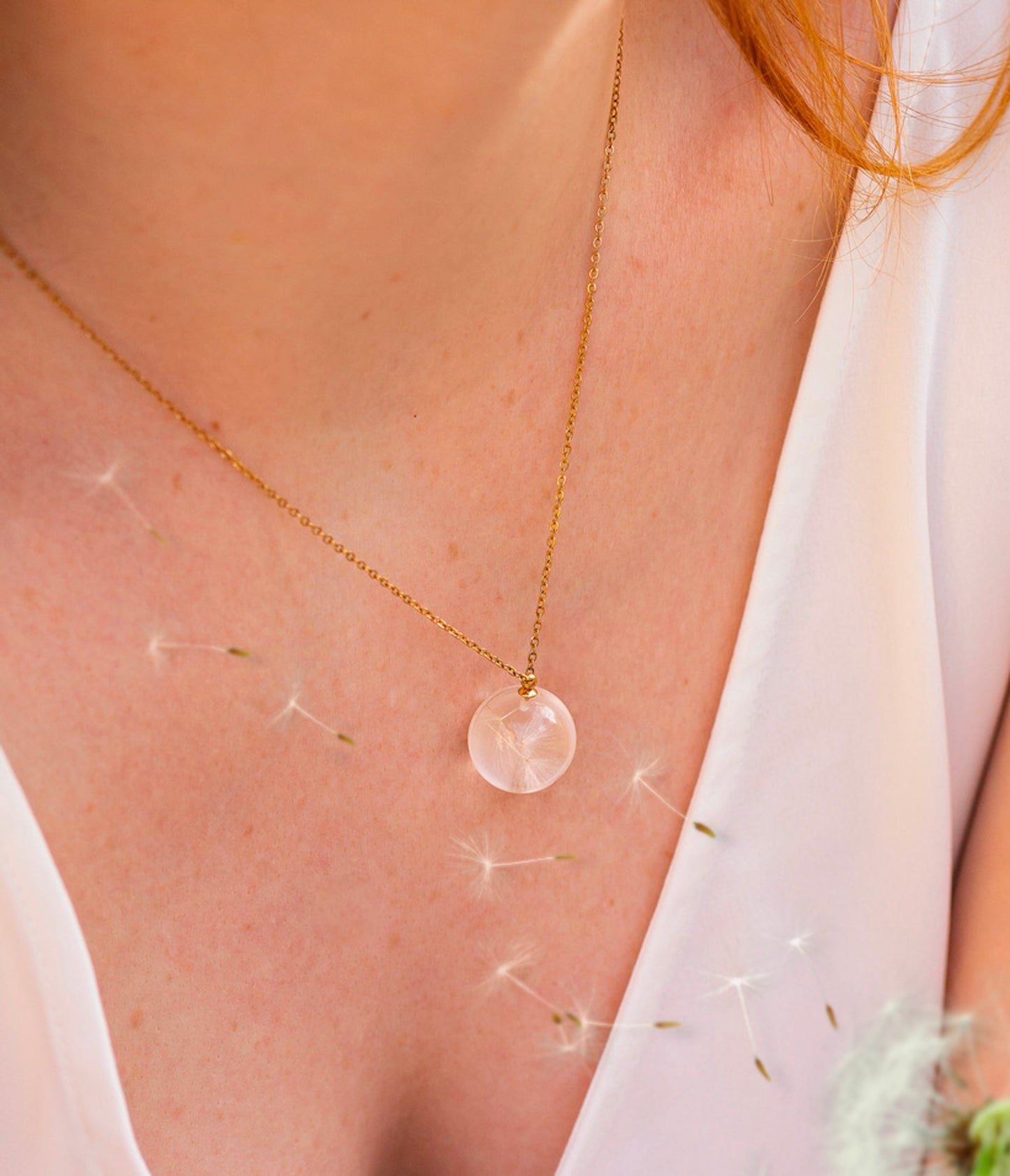 Collana sfera con fiore vero Soffione- collezione BOLLE