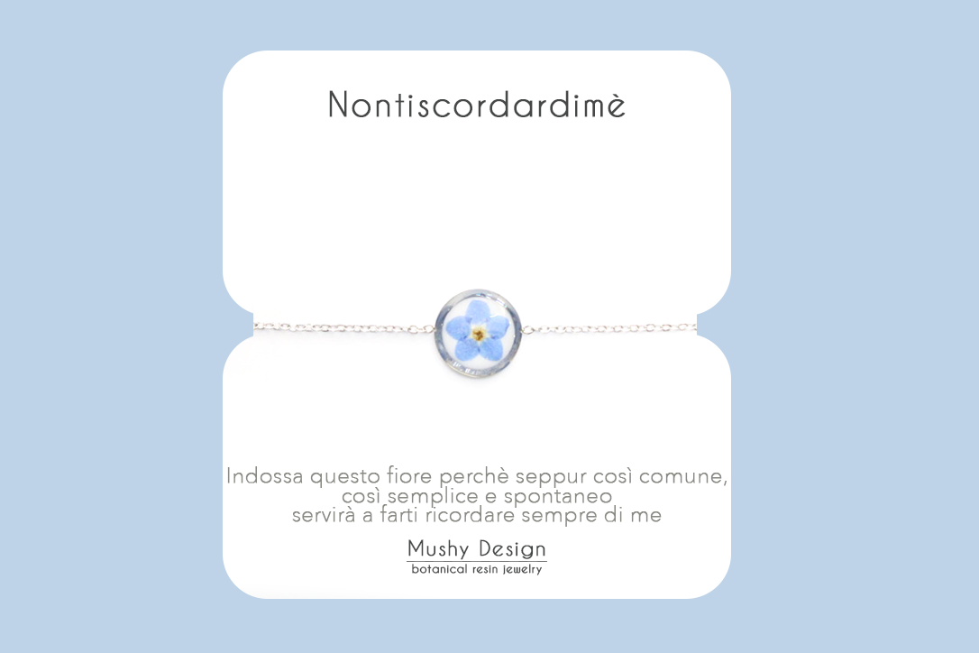 Bracciale in acciaio inossidabile con ciondolo in resina e Nontiscordardimé