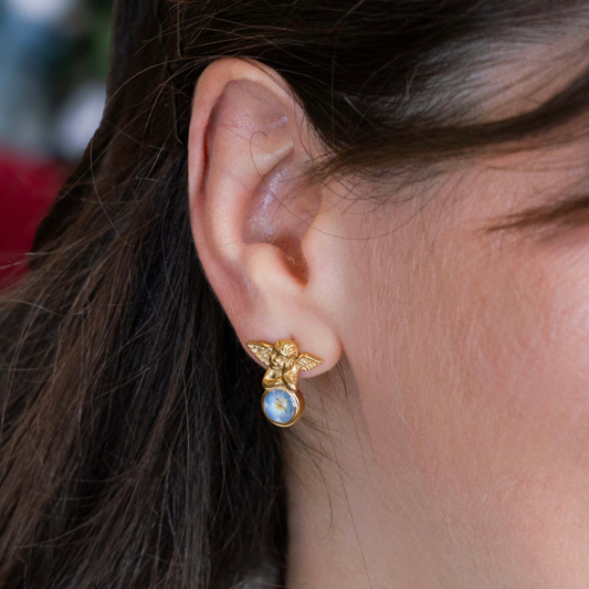 Orecchini Angioletto in Acciaio Inox con Fiore Vero Nontiscordardimé in Resina