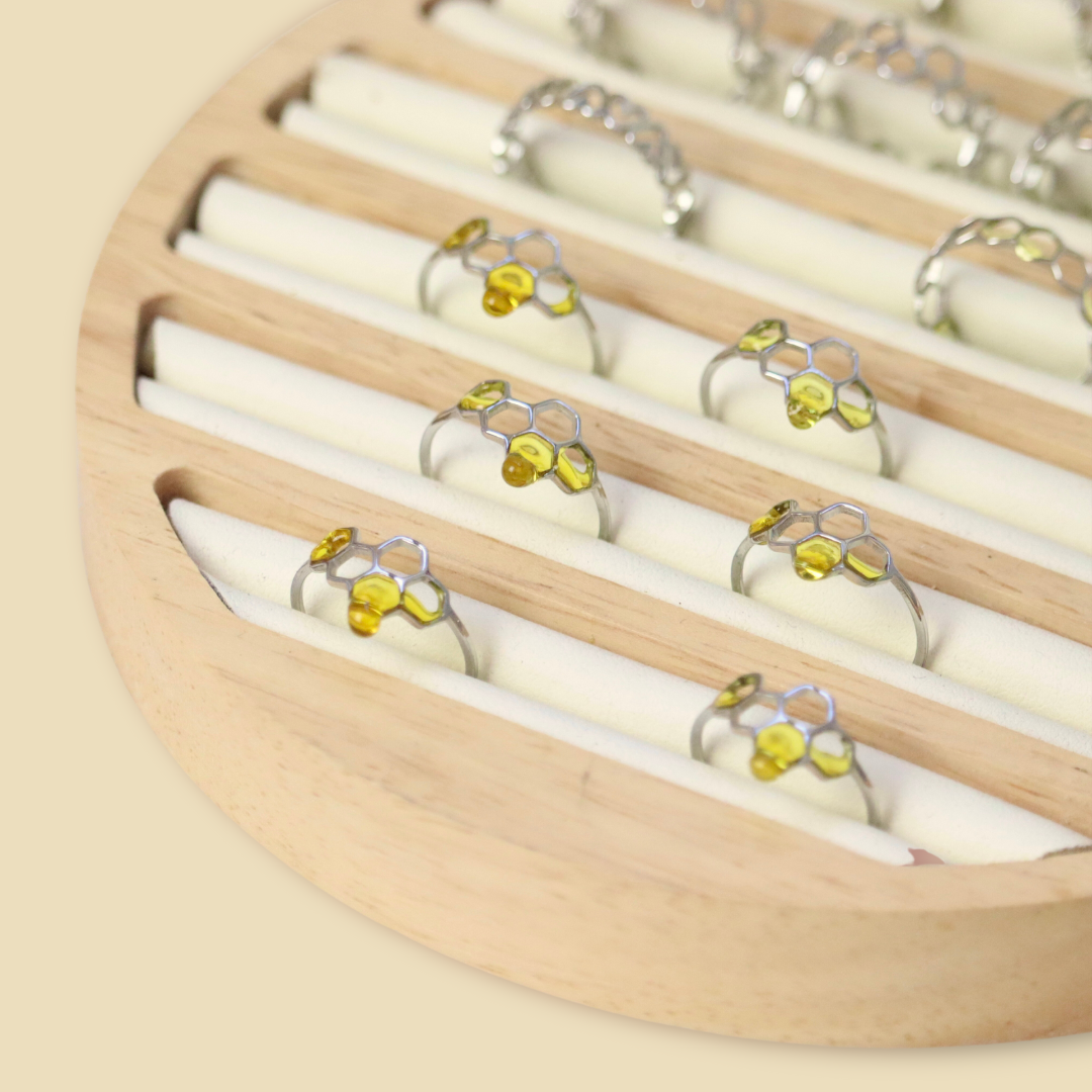 Anello alveare ape in acciaio inossidabile e miele in resina: disponibile in 17mm, 18mm