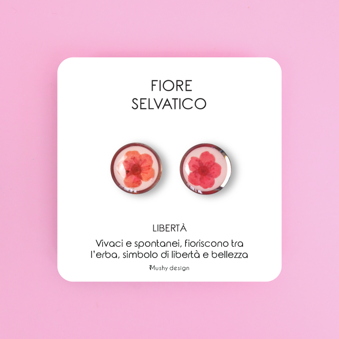 Paio di orecchini a lobo in acciaio inossidabile con Fiore selvatico magenta