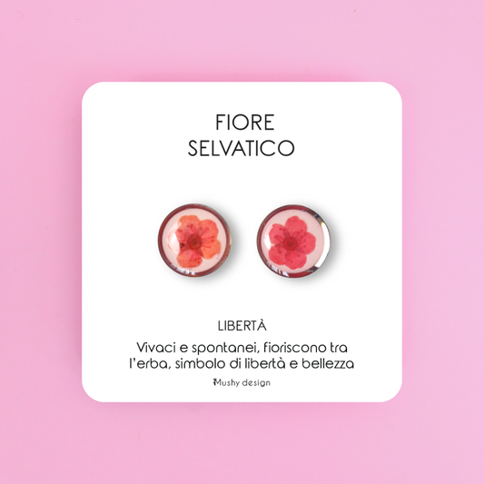 Paio di orecchini a lobo in acciaio inossidabile con Fiore selvatico magenta