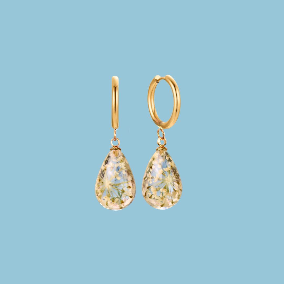 Paio di orecchini RUGIADA pendenti acciaio inox con Pizzo della regina Anna