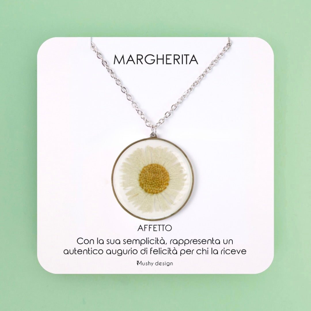 Collana con Margherita in resina e montatura in acciaio inossidabile