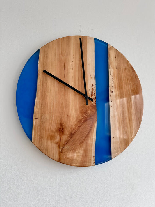 Orologio da parete in legno e resina blu lucido Ø58cm