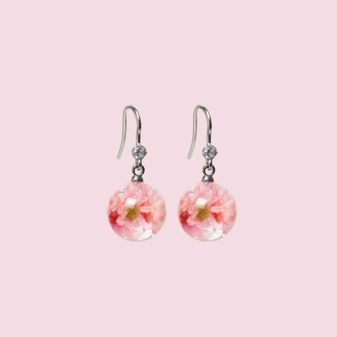Orecchini pendenti con Fiori Veri in Resina - Glixia rosa | Acciaio Inox Anallergico