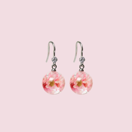 Orecchini pendenti con Fiori Veri in Resina - Glixia rosa | Acciaio Inox Anallergico