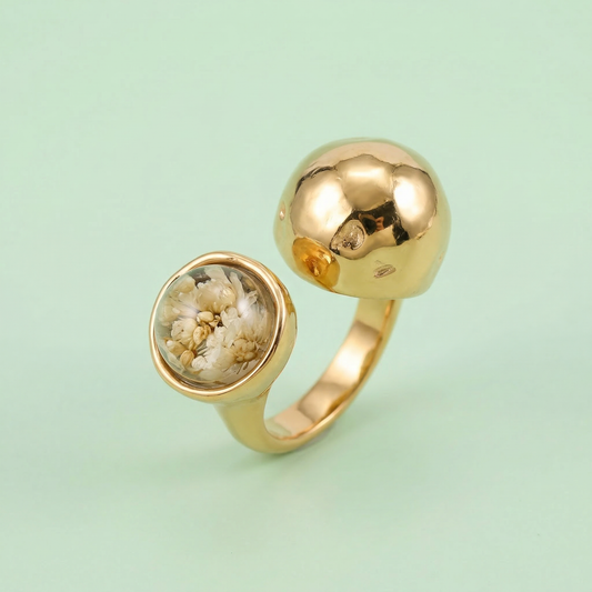 Anello PETRA regolabile in acciaio inox e fiore vero preservato nella resina GLIXIA