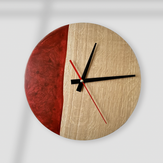 Orologio da parete in legno e resina rossa Ø27cm