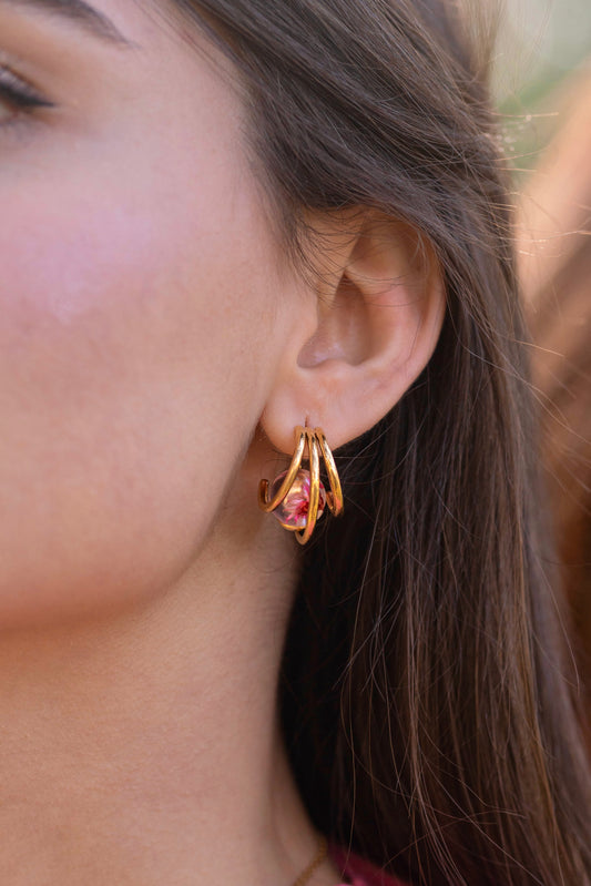Orecchini in resina con Glixia rosa e acciaio inox - collezione BOLLE